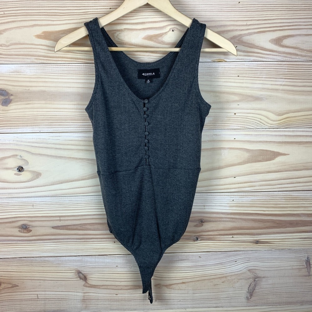 4si3nna Bodysuit Ribbed Tank‎ Top Womens Medium Gray Y2K